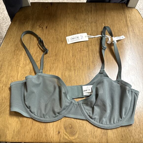 Aerie Smoothez Women's 32C Mesh Unlined Balconette Bra Underwire Green NWT $39 - Picture 2 of 6